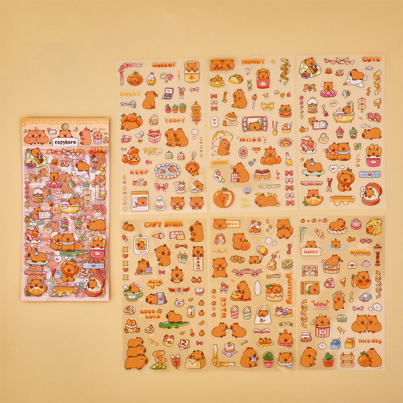 6 個かわいいカピバラステッカー漫画ステッカーハンドアカウントアルバム日記装飾ステッカー美的文具ギフト