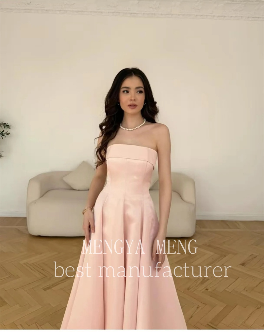 ZHUISHU Gaun Malam Satin Merah Muda Bayi Elegan Gaun Prom Menarik Panjang Pergelangan Kaki Arab Saudi Gaun Pesta Kustom