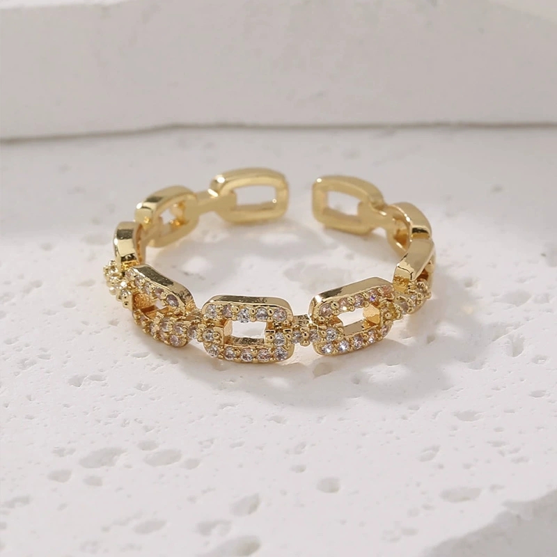 Anelli aperti a catena intrecciata con zirconi di moda per le donne Anello da dito elegante color oro argento Regalo di gioielli da sposa coreani femminili