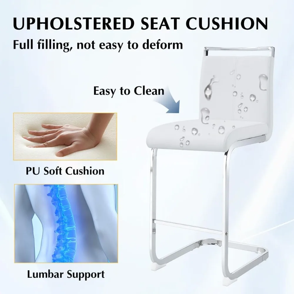 Counter Height Bar Stools Set of 4,25" PU Leather Bar Stools with Back,Counter High Chairs with Painted Metal Legs