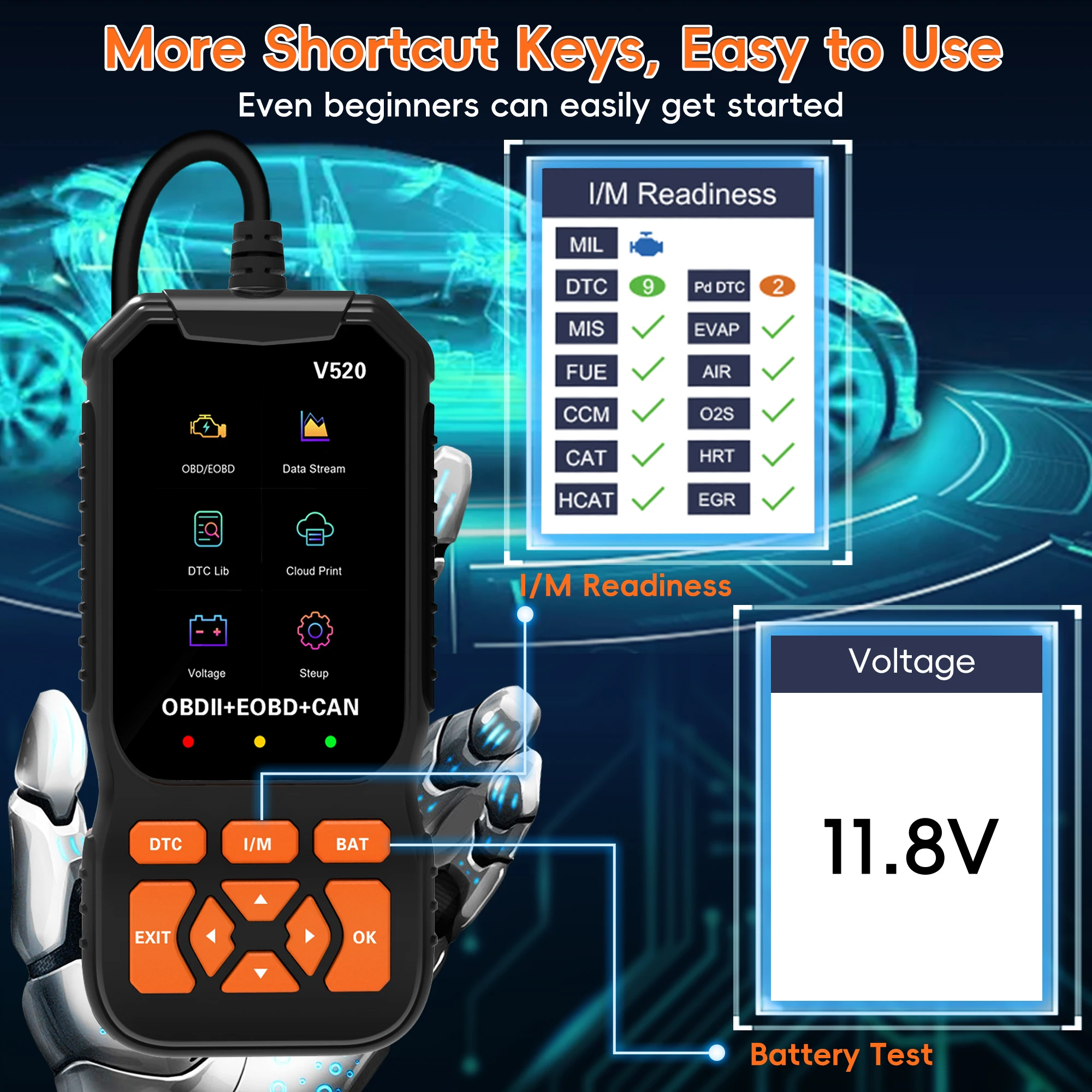 Diagnostisch hulpmiddel voor OBD2-lezer, OBDII EOBD-autocodescanner Controleer de foutcode van de motor, Diagnostisch hulpmiddel voor OBD-code CAN-protocollen