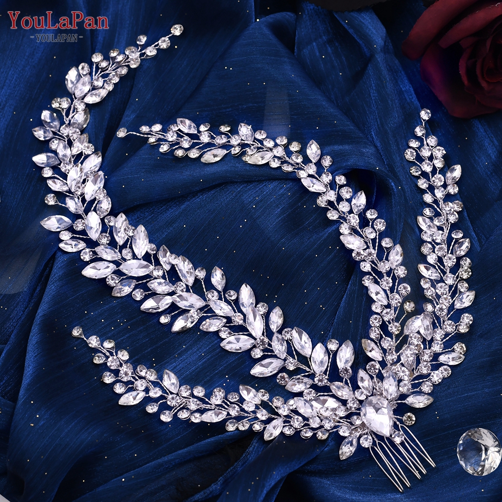 Youlapan hp434 faixa de cabeça de noiva com strass, coroas de noiva, acessórios para cabelo de casamento, concurso, festa