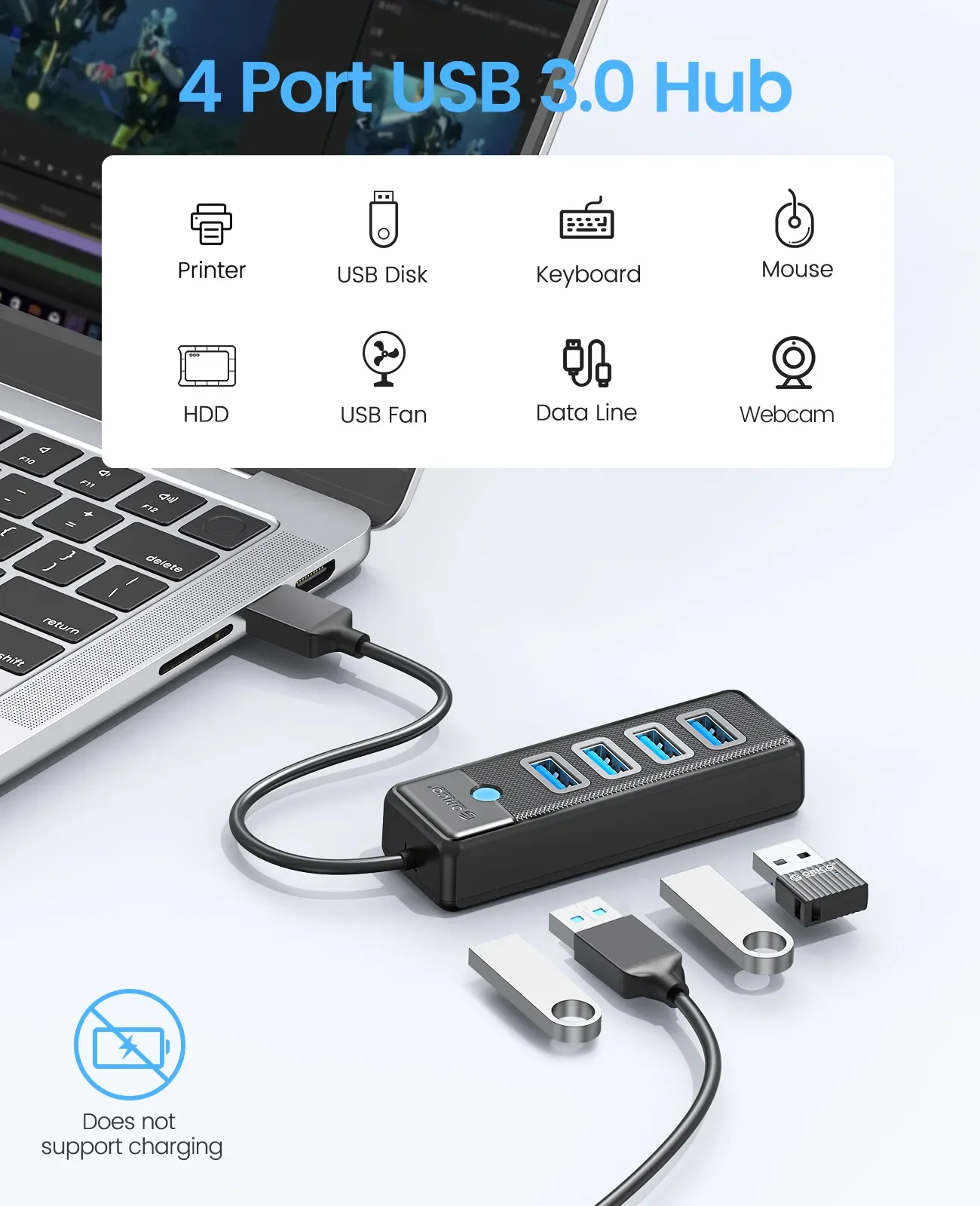 ORICO-divisor Multi tipo C 4 puertos USB 3,0 HUB 5Gbps adaptador OTG de alta velocidad para PC accesorios de ordenador Macbook Pro