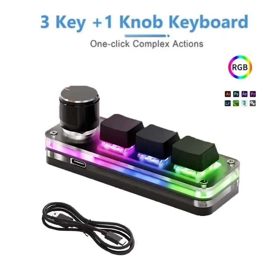Mini mechanische Tastatur 3 Tasten 1 Knopf USB RGB Makro Tastatur Gaming benutzerdefinierte Programmierung Knopf Tastatur tragbar für Photoshop