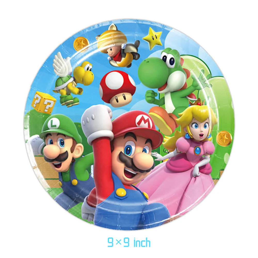 Juego de dibujos animados Super Bros decoraciones para fiesta de cumpleaños Marios vajilla desechable globos mantel tazas pancarta suministros para fiesta