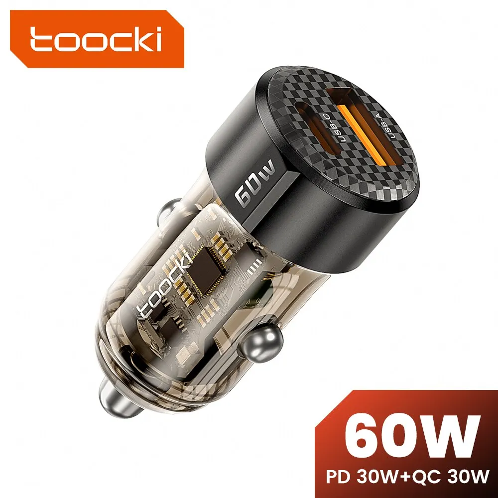 Toocki 60W Caricabatteria da auto 30W Ricarica rapida Custodia trasparente PD 27W per iPhone 15 14 13 12 Xiaomi Poco Samsung Caricabatterie rapido Ricarica
