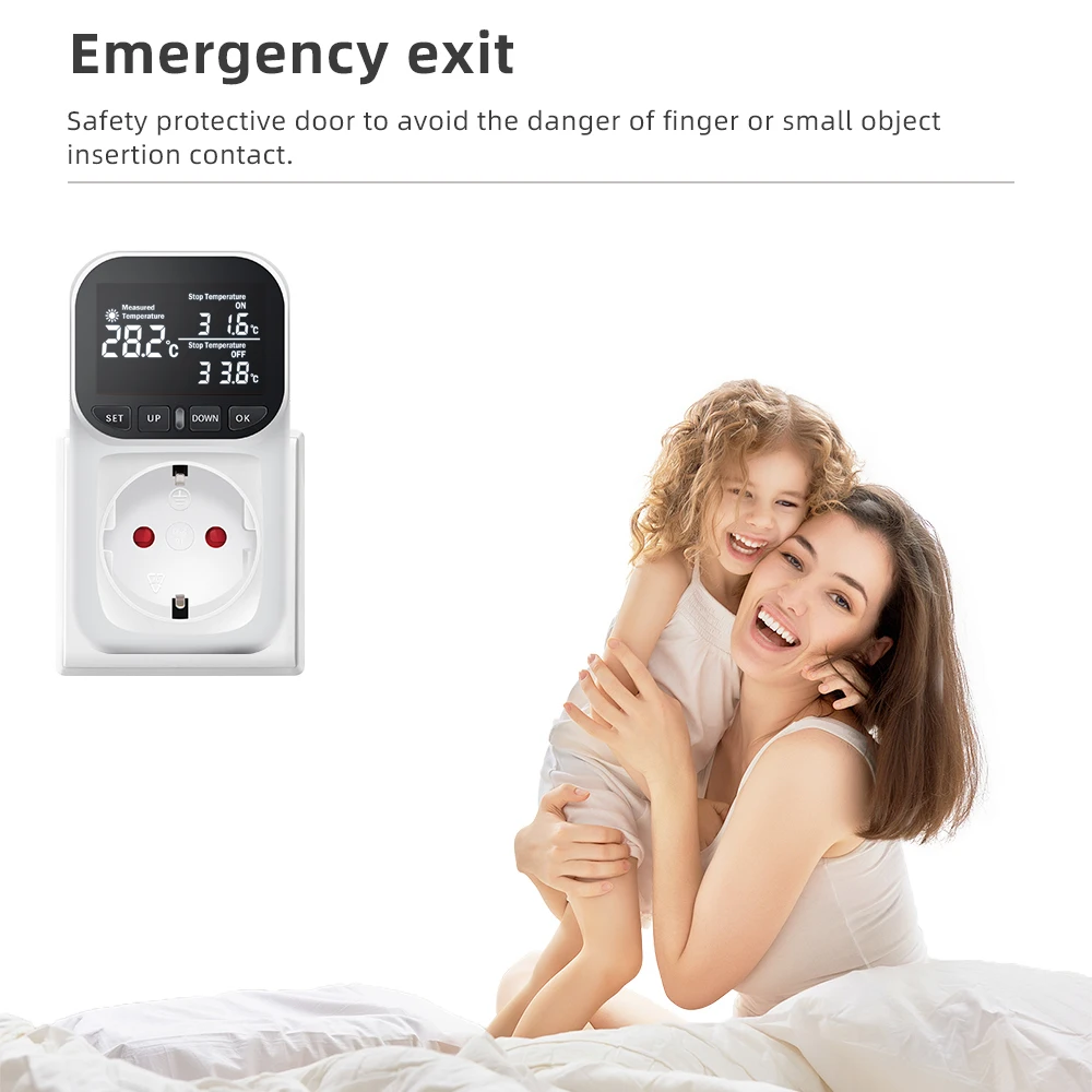 Digitaler Temperaturregler, Steckdose, Thermostat, EU-Stecker, 220 V, LCD-Display, voreingestellter Zeitschalter, Kühlung, Heizung, Temperatursensor