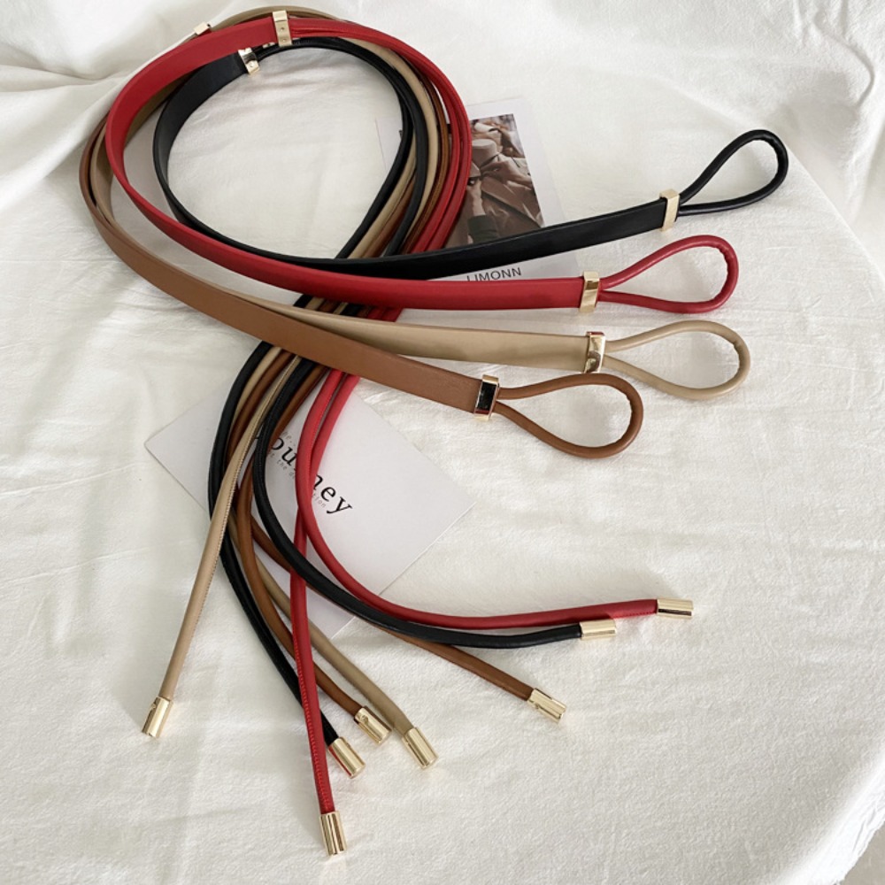 Cinturones de cuero PU con nudo para mujer, correa de cintura sin agujero, Color sólido, ajustable