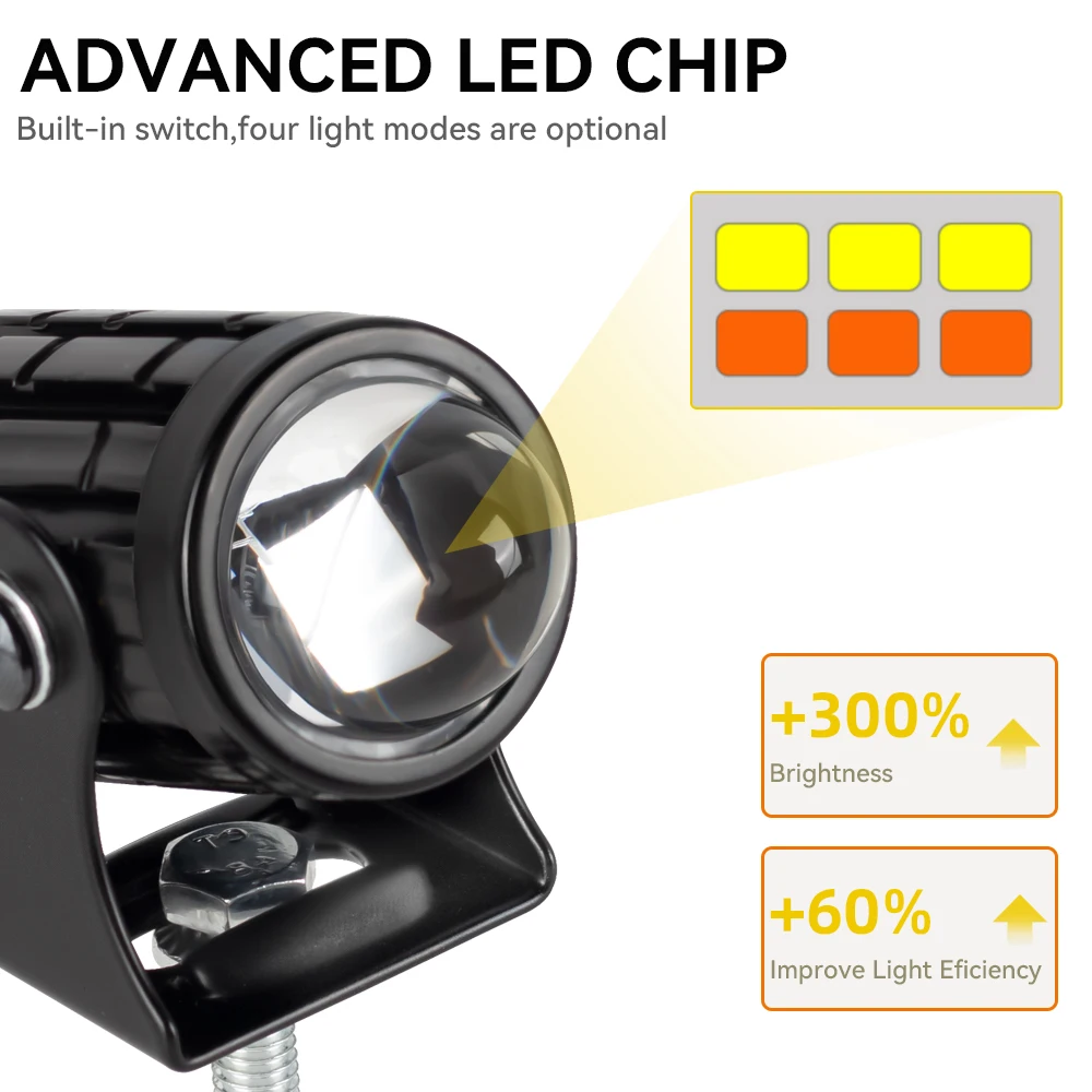 Faro LED para motocicleta, lámpara de punto de trabajo, todoterreno, coche, barco, camión, SUV, lámpara antiniebla de conducción, faro blanco amarillo 12V 24V