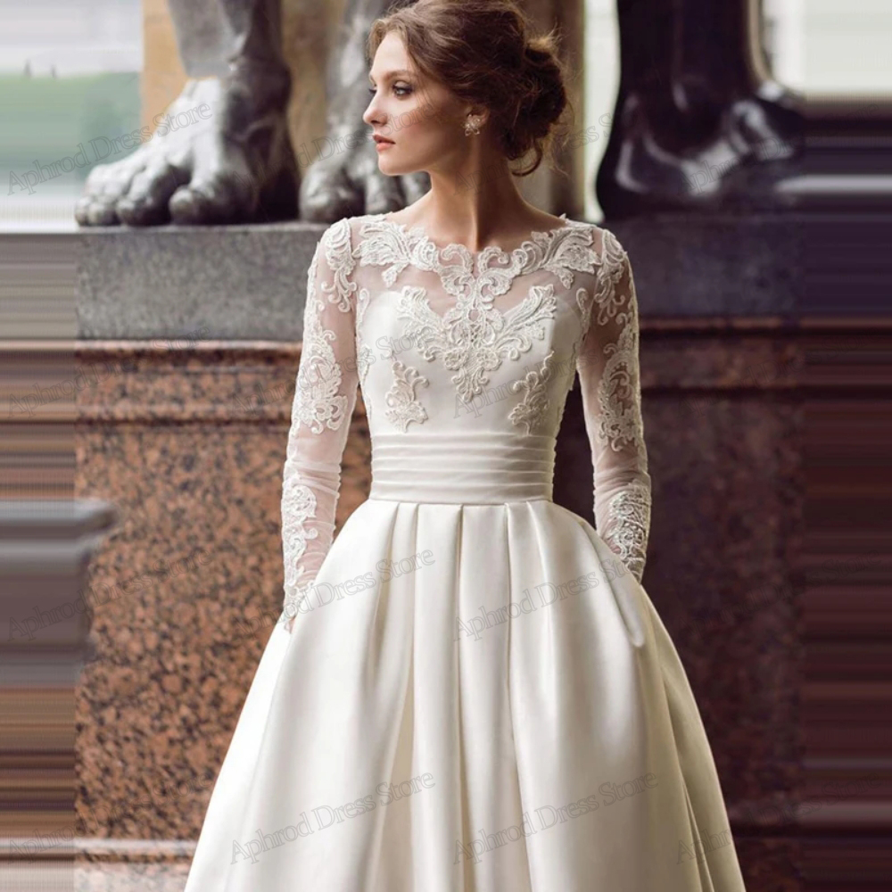 Robes De mariée classiques pour femmes, Vintage, avec des Appliques en dentelle, en Satin, pour fête, personnalisées, 2025