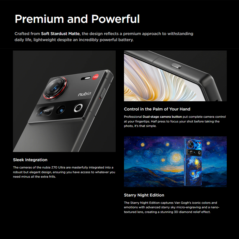 Global Version Nubia Z70 Ultra 64MP Rear Camera Snapdragon 8 Elite 6.85'' AMOLED 1.5K HD Display 6150mAh 80W Fast Charging IP69