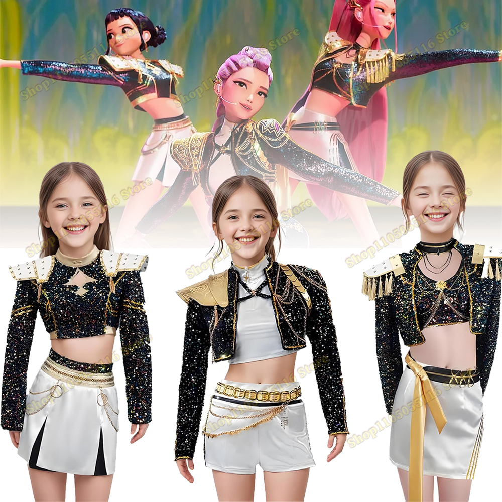 KPop Zoey-Disfraz de Cosplay, peluca, zapatos, abrigo negro, traje para cantar, disfraz de promoción de canciones, traje de juego de rol para fiesta de Halloween para niños