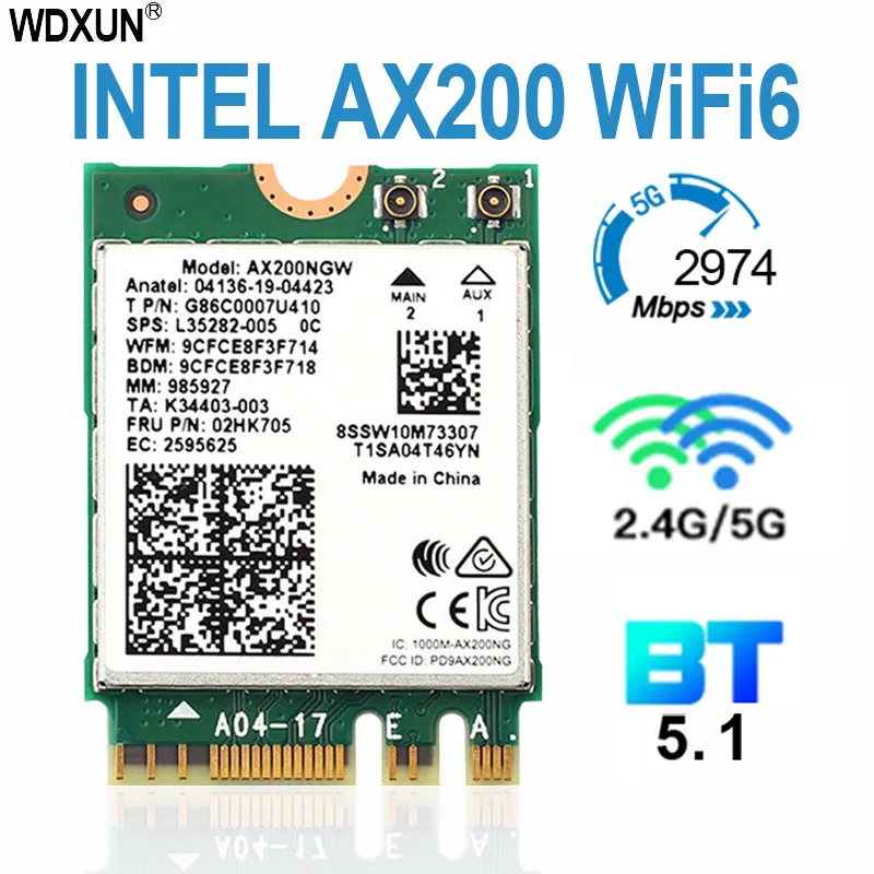 Banda Dual 2,4 Gbps Intel Wi-Fi 6E AX200 AX200NGW 802.11ax/ac MU-MIMO 2x2 módulo Wifi NGFF M.2 Bluetooth 5,1 tarjeta de red
