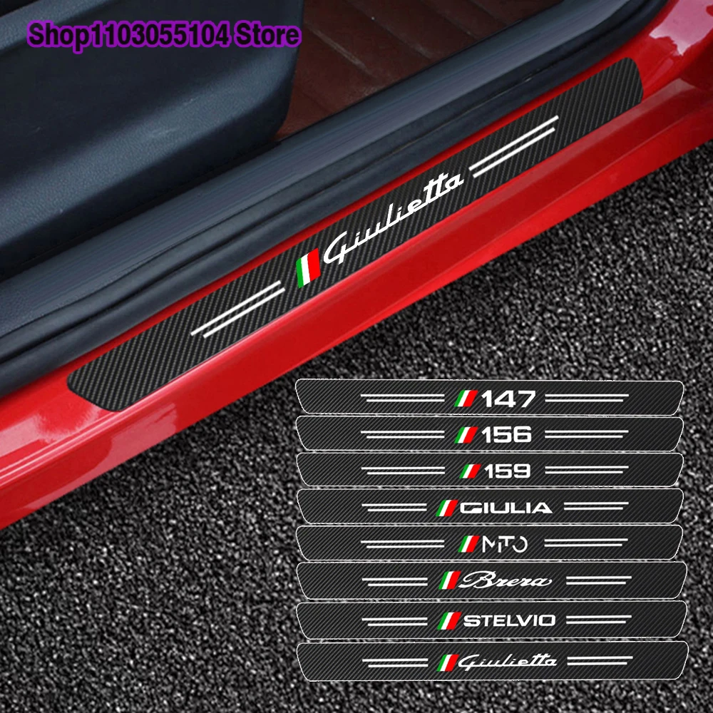 4 Uds pegatina de alféizar de puerta de coche de fibra de carbono para Alfa Romeo Giulietta Mito Giulia Stelvio Brera 147 156 159