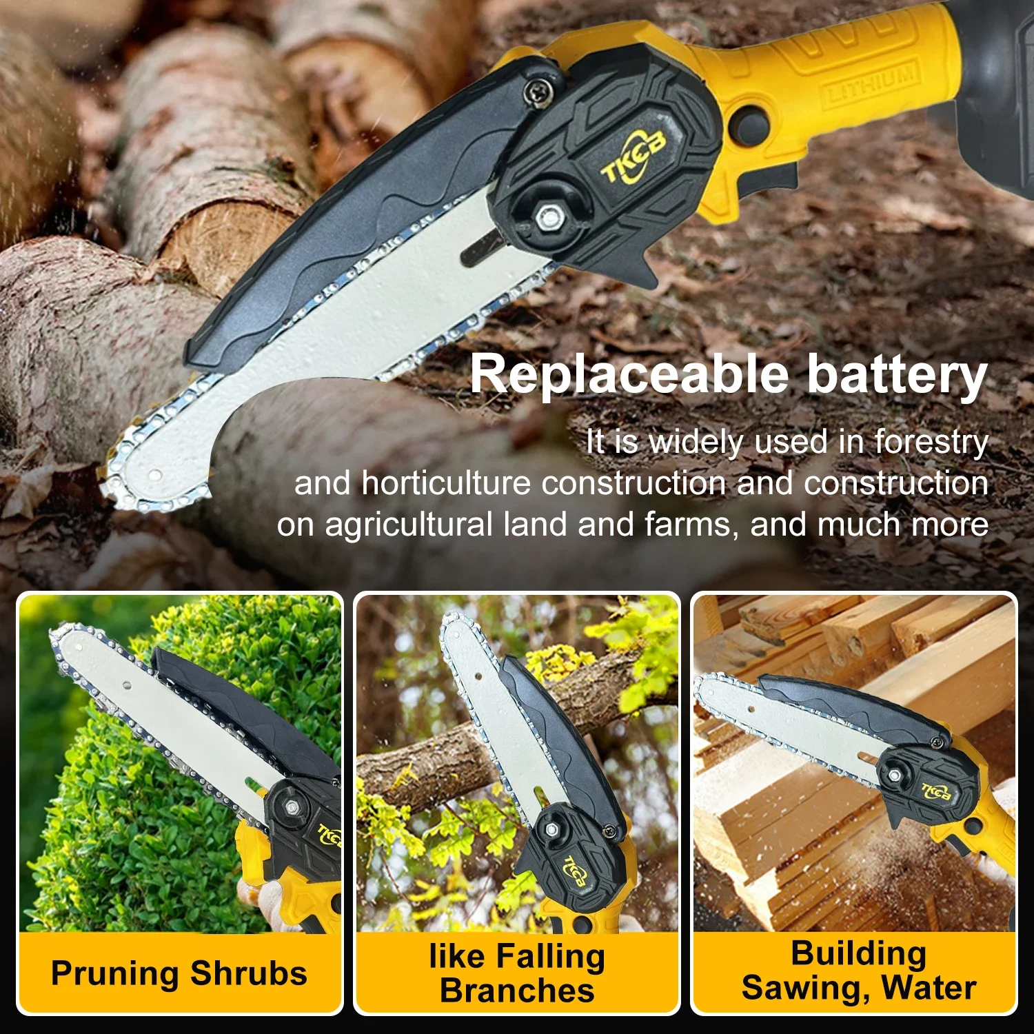 TKCB-Mini scie électrique sans fil injuste, outils de coupe de jardin, scie d'élagage portable, outils de travail de calcul, 6 ", 21V