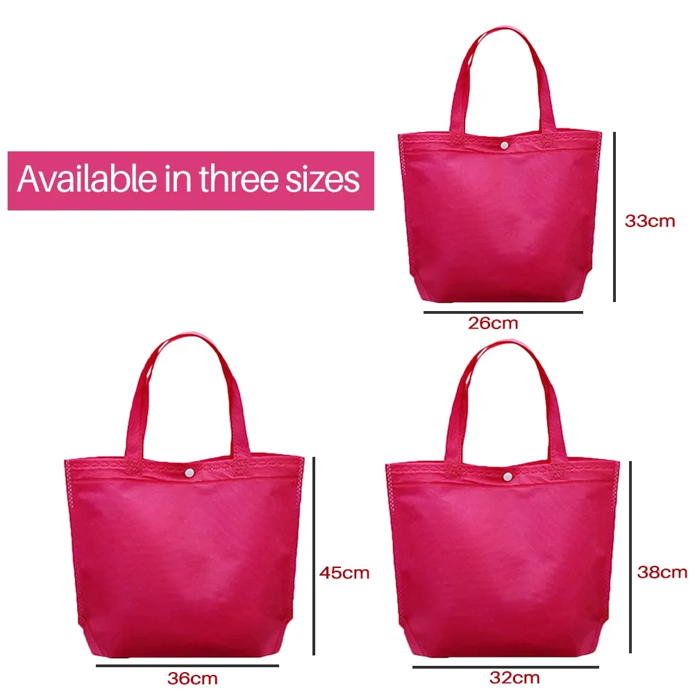 Nueva llegada, bolsa de compras con botones plegable reutilizable de calidad, bolsa de mano duradera no tejida, bolso de almacenamiento, bolsas ecológicas para comestibles