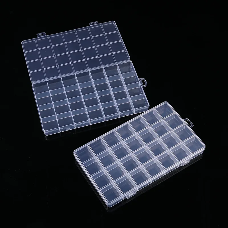 Scatola di immagazzinaggio in plastica 28 griglie con slot in rilievo Griglia anti-stringa Classificazione dei gioielli Parti Divisione Scatola di gioielli Organizzatore
