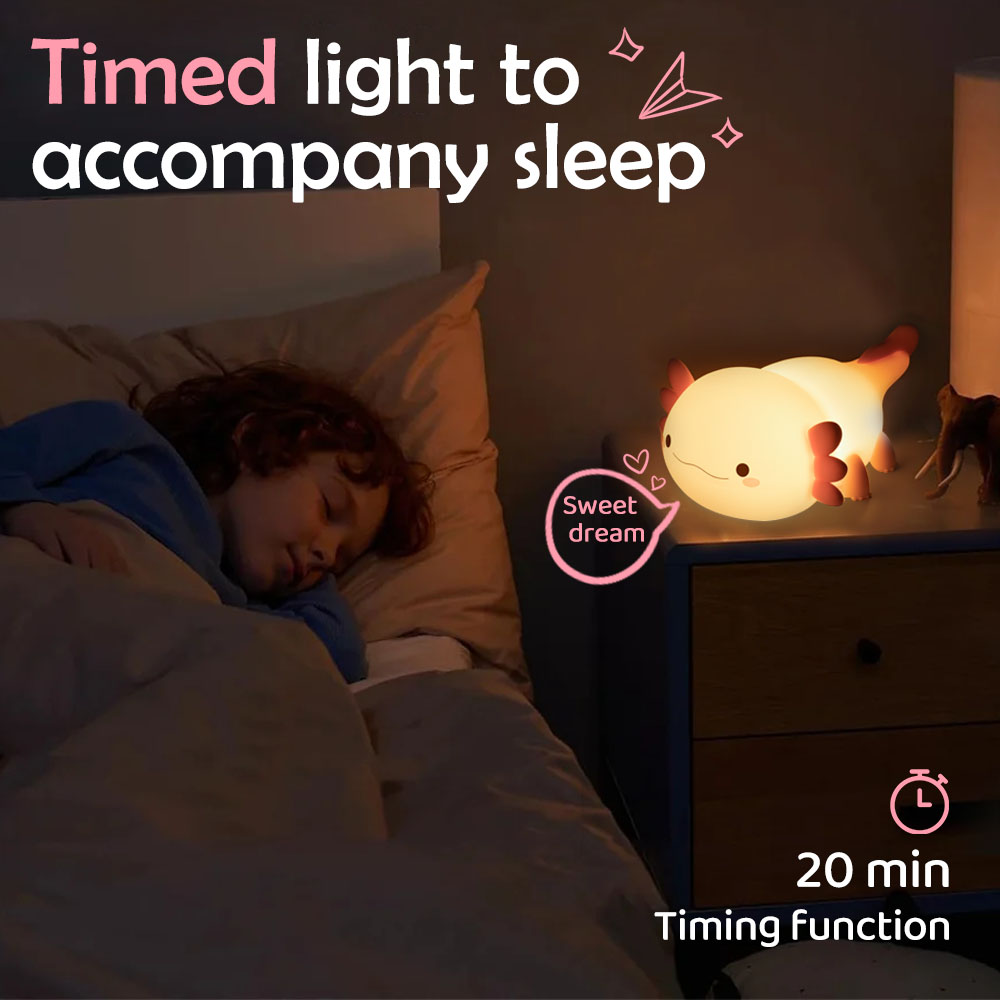 LED süße Axolotl Silikon Licht Tier Silikon Kinderzimmer Nachtlampe USB Nachttischlampe wiederaufladbar Kinder Schlafzimmer dimmbar Geschenk Dekor