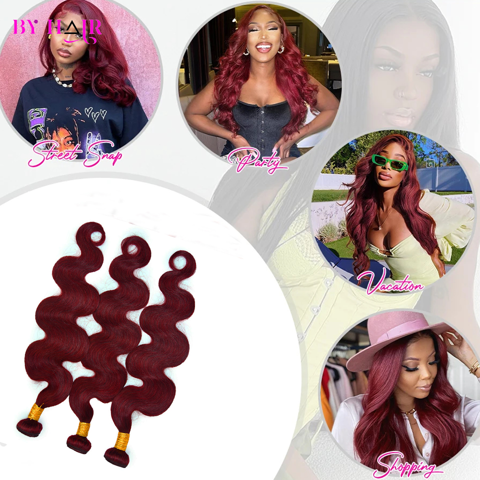Extensiones de Cabello Remy brasileño Borgoña 99J, extensiones de cabello 100% humano de color, 1/3/4 piezas, 26 pulgadas