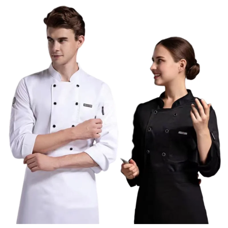 Letnia Kuchnia Restauracyjna Szef Kuchni Czarno-Biały Uniform Oddychająca Siatka Odzież Robocza Krótki/Długi Rękaw Koszula Kucharska Zapinana na Guziki