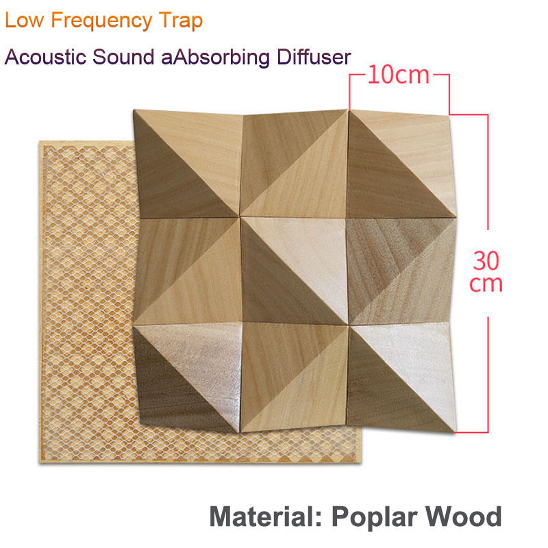6Pcs Diamond Acoustic Wooden Panels 30x30cm Low-Frequency Trap Acoustic Absorption Diffusion Board for Home Background Wall