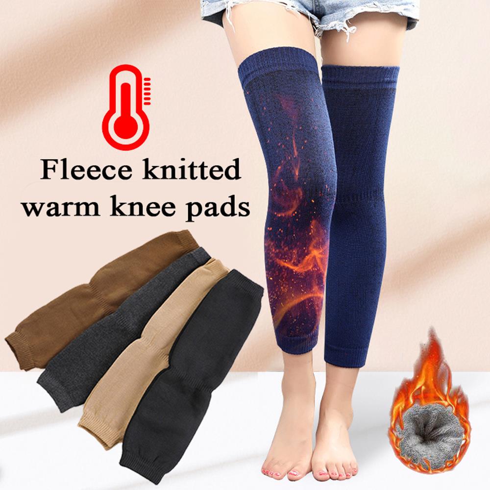 Winter Warme Kneepad Samt Futter Frauen Lange Socken Dicke Wolle Bein Wärmer Thermische Fuß Abdeckung Einfarbig Mädchen Gestrickte Strümpfe