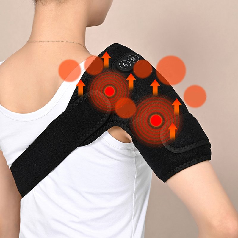 Cinta de ombro elétrica usb aquecida joelho massageador vibração massagem alça de suporte preta com três níveis de aquecimento ajustáveis