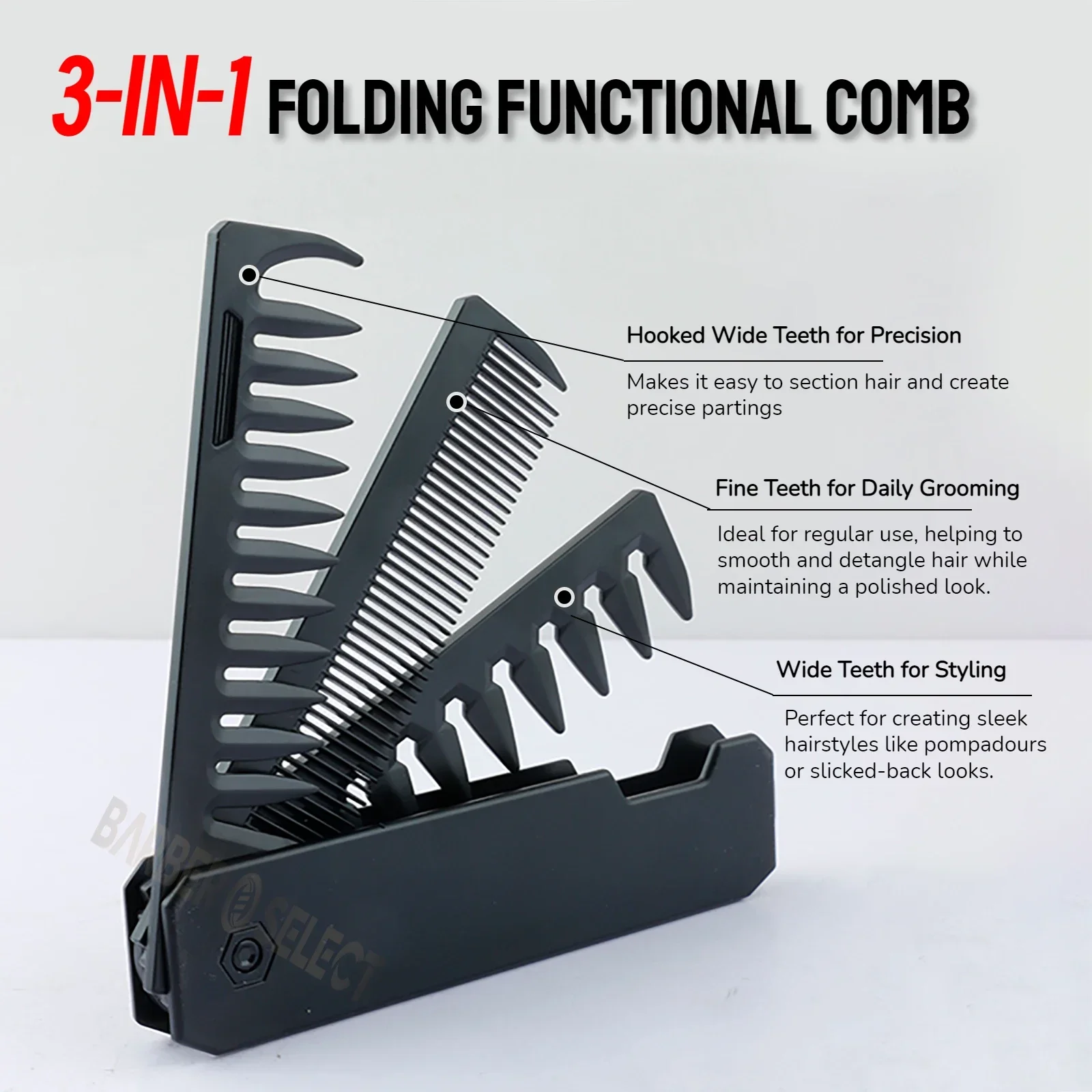 Newest 1/2/3 in 1 Portable Folding Comb Barber Clipper Comb Wide Tooth Oil Head Hair Comb Mini Beard Combing Salon Styling Tool