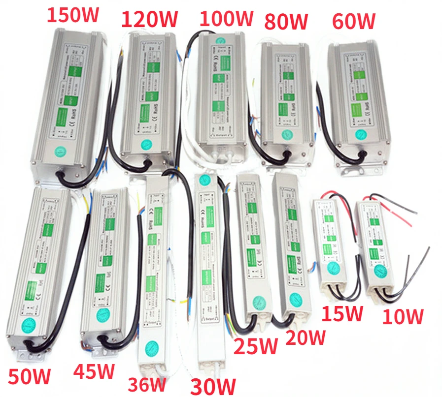 NEW AC110V 220V To DC12V/24V Waterproof LED Driver IP67 10W 20W 30W 50W 60W 100W 150W For Outdoor Use LED Power Adapter Supply
