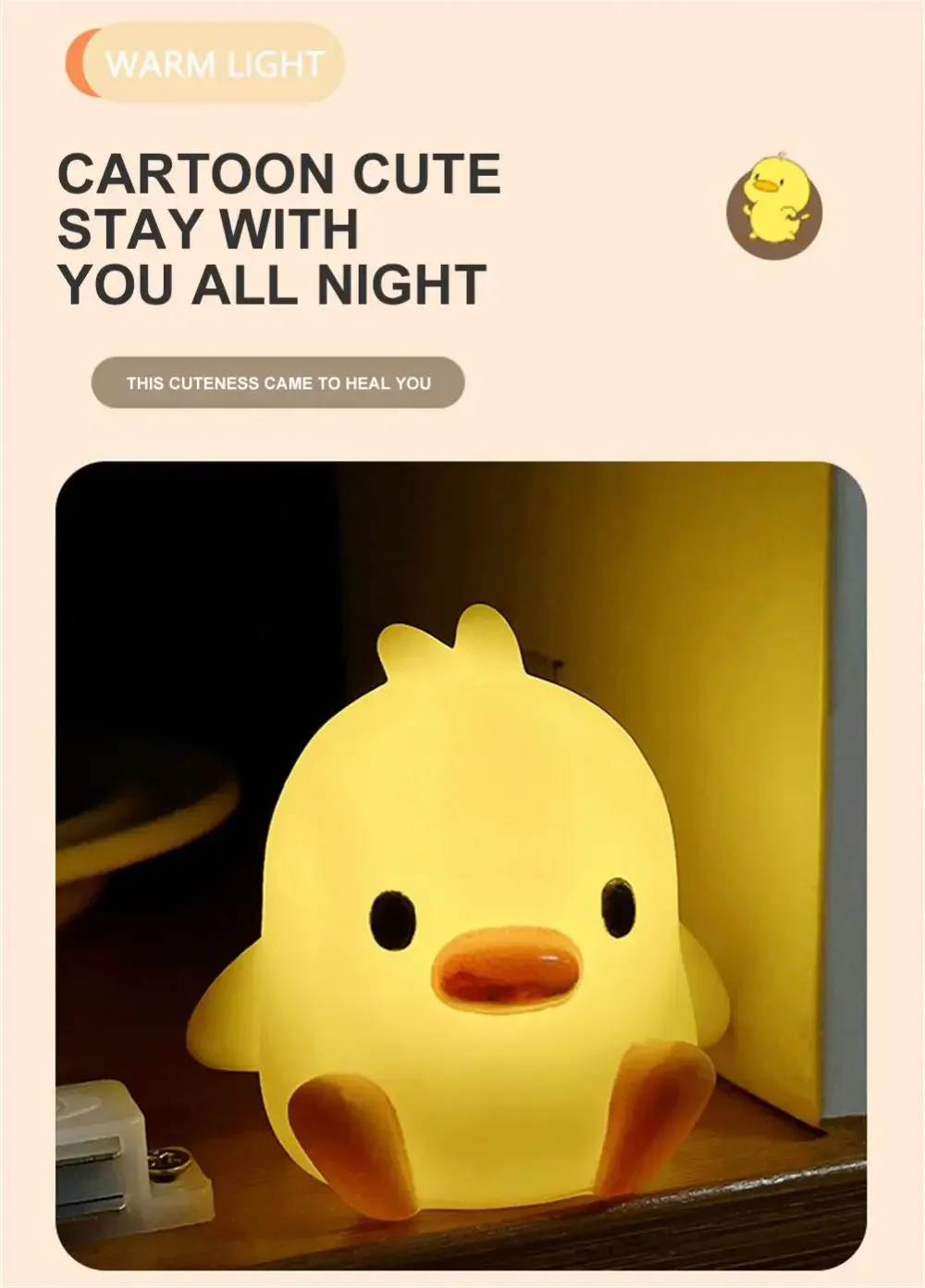 Pato luz da noite decoração do quarto bonito dos desenhos animados animal luz da noite presentes de natal para o quarto das crianças lâmpada de cabeceira dormir