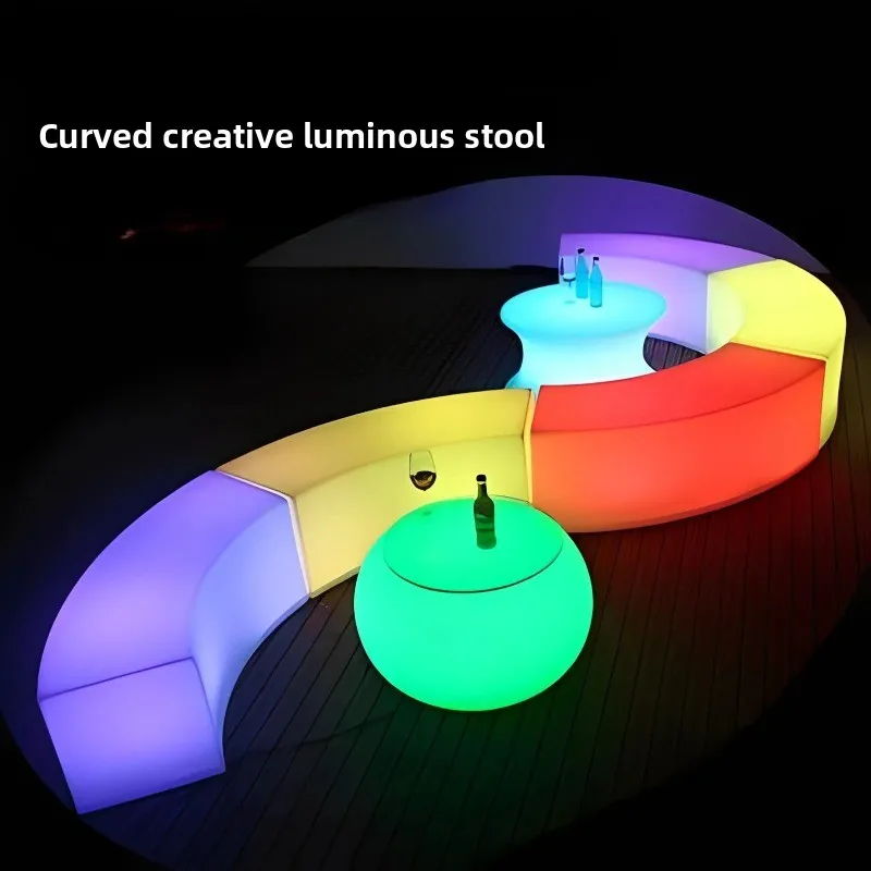 Banco de bar com luz RGB, assento de mesa de coquetel colorido, cadeira de sofá KTV, mesa de chá brilhante criativa para jardim e café