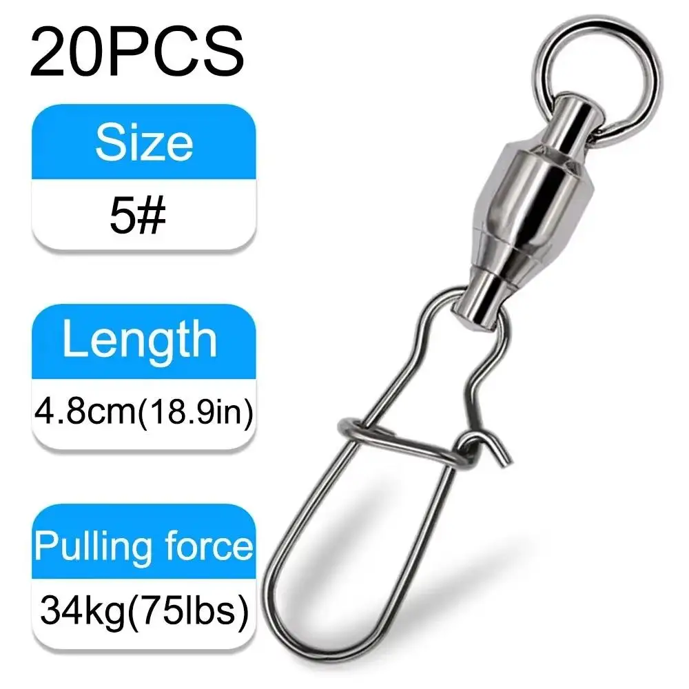 20PCS หมุน Snap Connector Pin Ball แบริ่ง Rolling แหวนชุดหัวเข็มขัด Pesca Lure Line เชื่อมต่อ Cross Lock เครื่องมือตกปลา