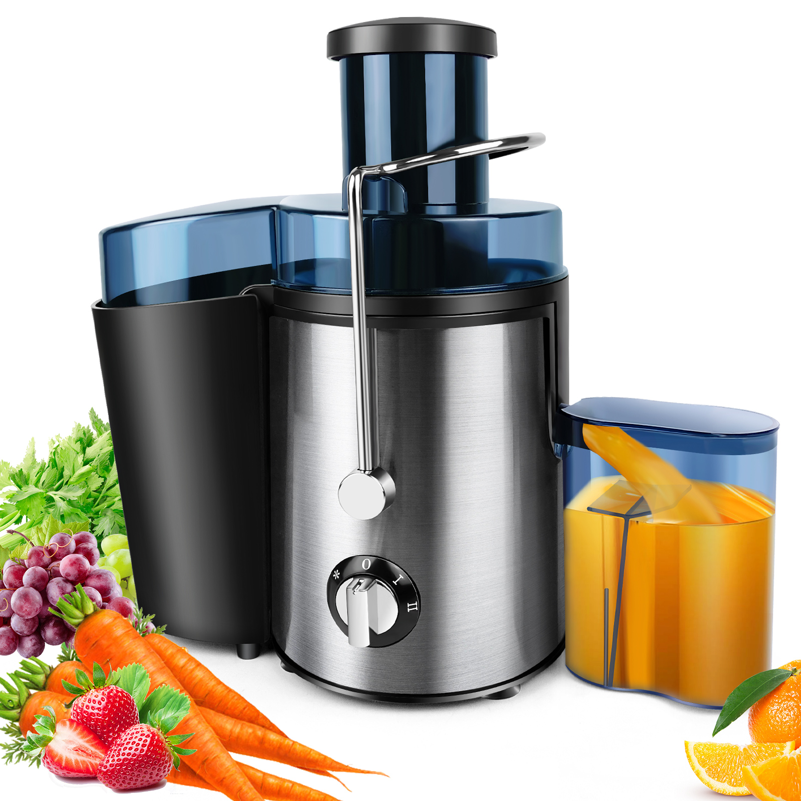DayPlus Juicer, centrifuge Juicer fruits entiers légumes 900W, 65mm large bouche 2 vitesses Juicer, 500ml