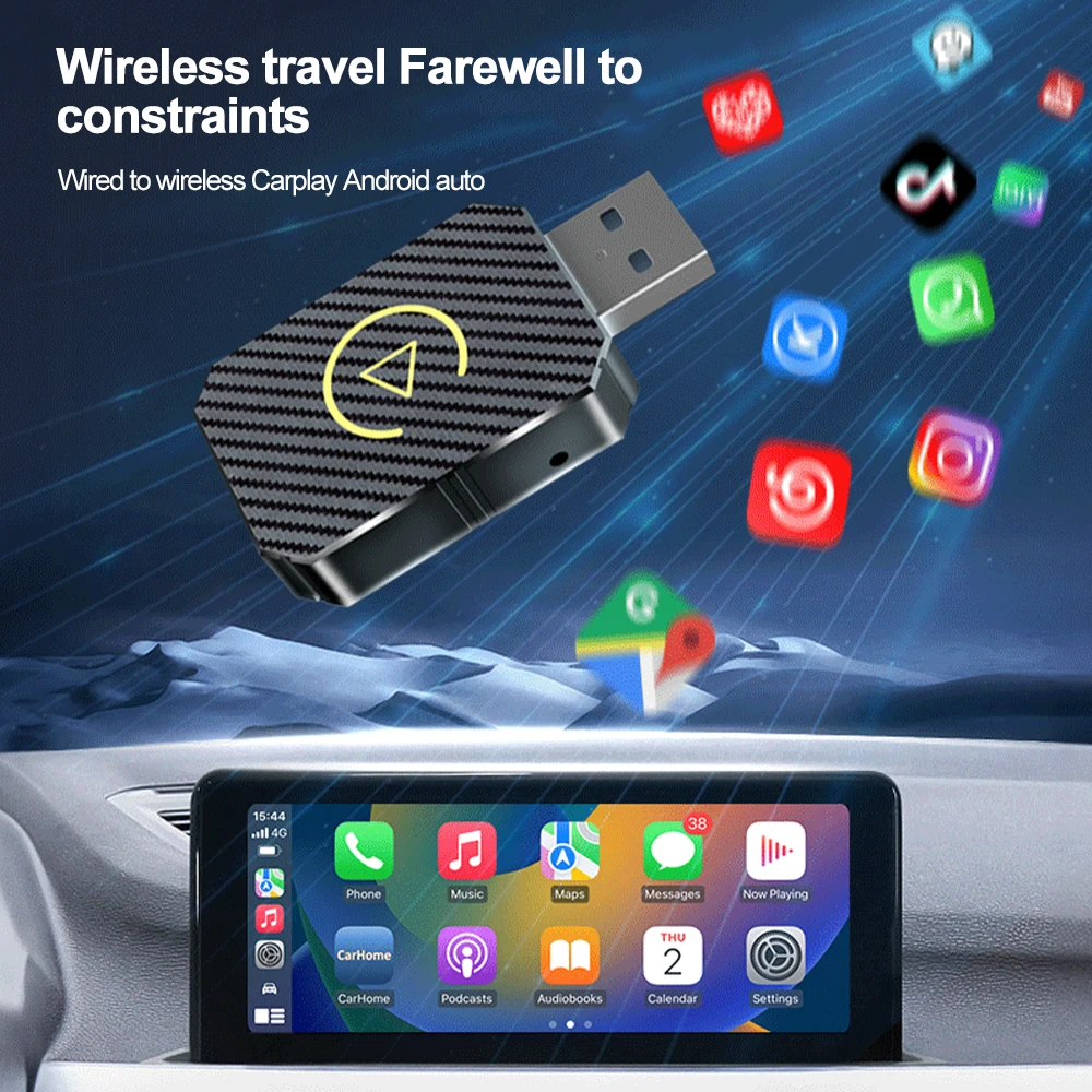 Adaptador carplay sem fio 2 em 1 e mini adaptador sem fio automático android, 5ghz wifi tipo-c/usb plug & play adaptador sem fio carplay