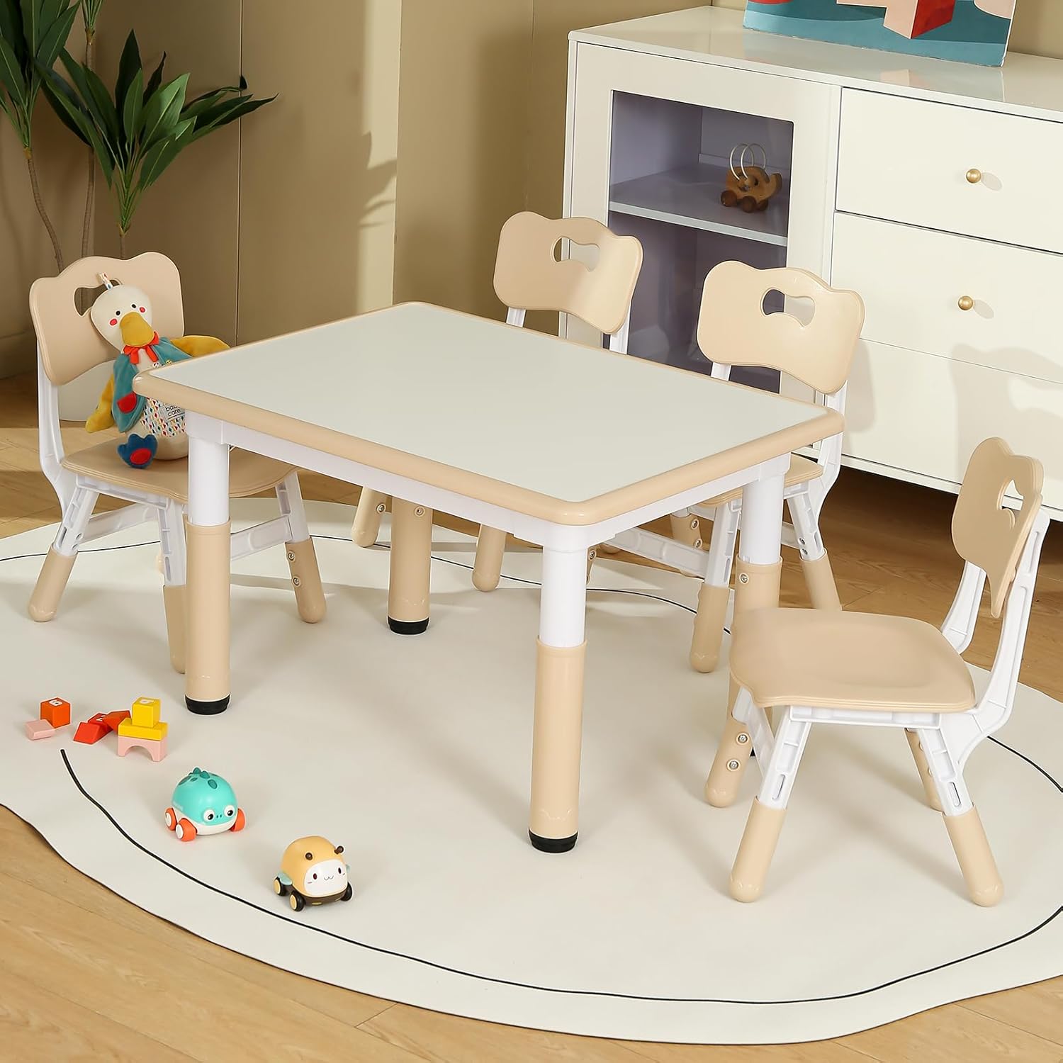 Table and Chair Set, Height Adjustable Toddler Table and Chair Set for Ages Over 3, 31.5''L x 23.6''W Graffiti Desktop for Dayca