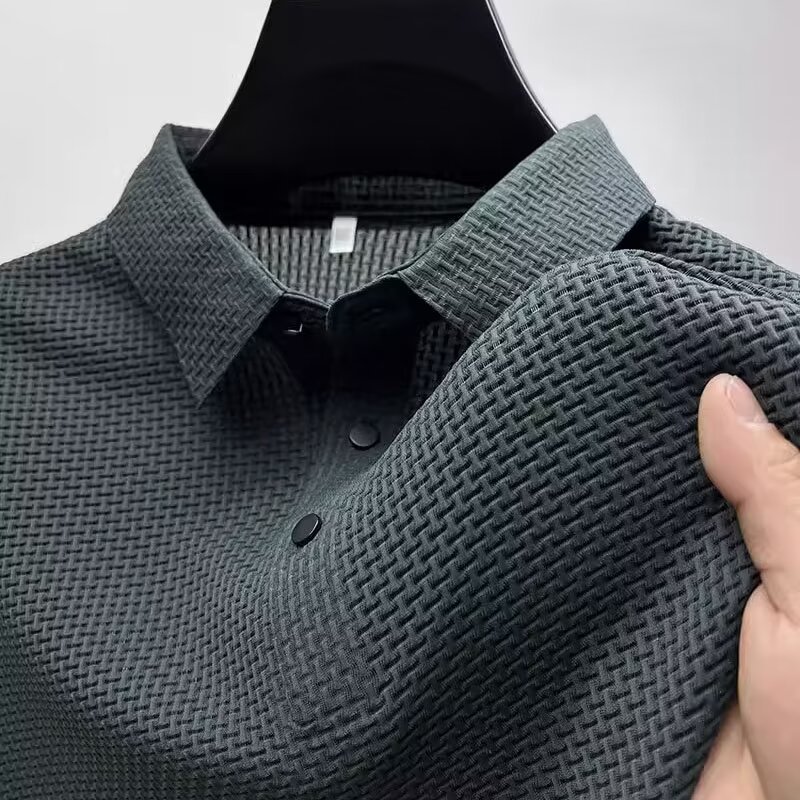 T-shirt polo a maniche corte cava Lop-up da uomo nuova estate T-shirt moda business traspirante in seta di ghiaccio Abbigliamento di marca maschile