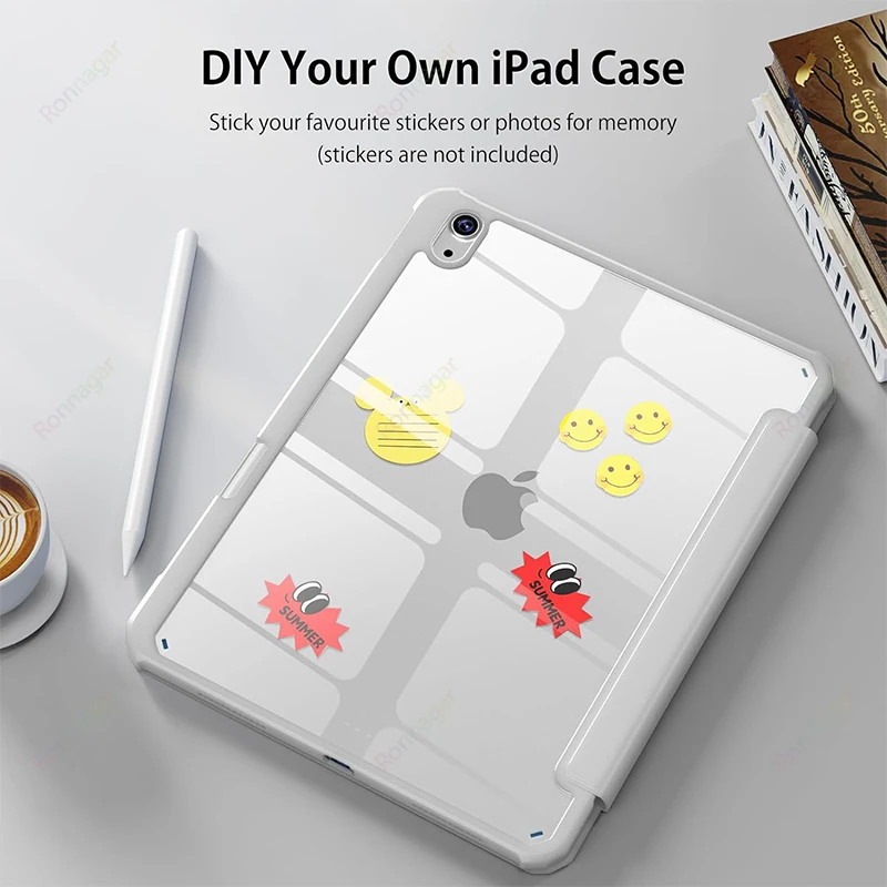 Para iPad 10. a generación funda iPad Air5 Air4 10,9 Air11 2024 Pro 11 M4 M2 7 8 9. ° funda trasera transparente con portalápices