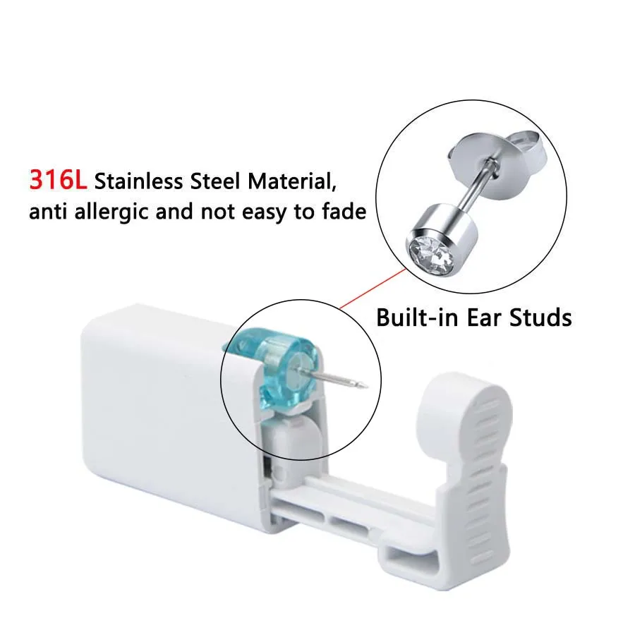 Kit per piercing all'orecchio da 6 pezzi, pistola per piercing all'orecchio usa e getta con orecchini a bottone integrati in acciaio inossidabile ﻿