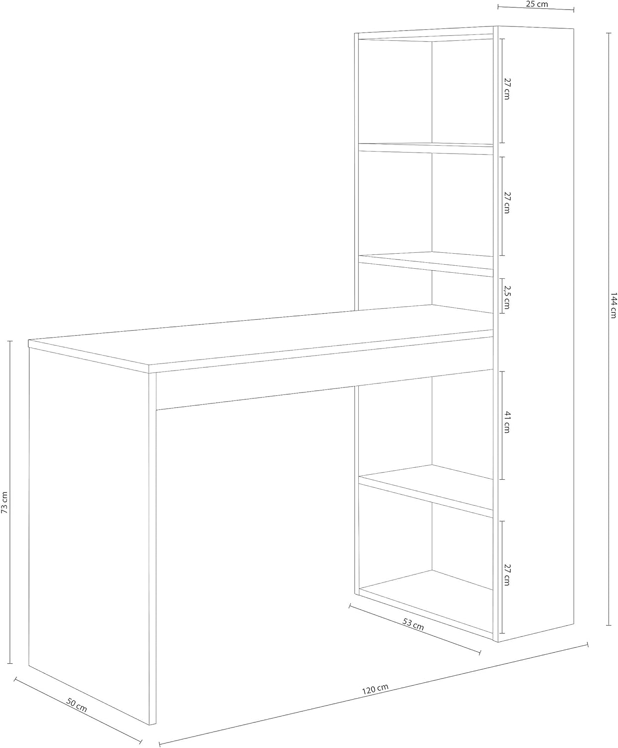 Zeitlich begrenzter Rabatt – Nimble Schreibtisch mit Bücherregal mit fünf Regalen, Farbe Weiß und Oak