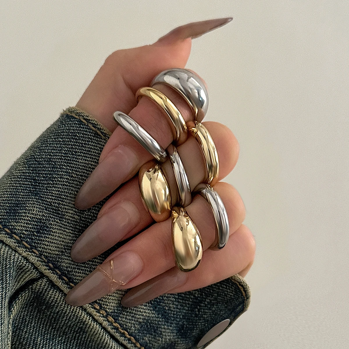 Juego de 8 Uds de anillos de superficie lisa abierta gruesa para mujer, anillos de dedo mezclados de Color dorado y plateado a la moda, accesorios de moda