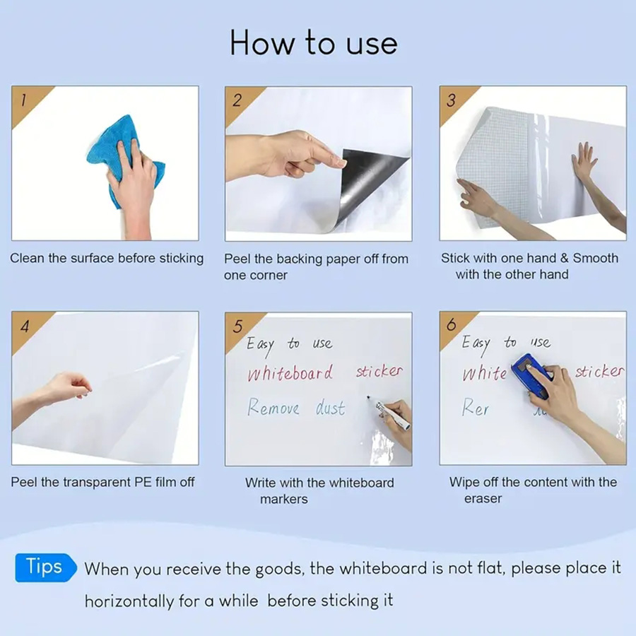 16 * 24 Zoll selbstklebendes magnetisches, großes Whiteboard zum Abziehen und Aufkleben, trocken abwischbares Blatt, für Klassenzimmer, Büro, Kühlschrank, Planer