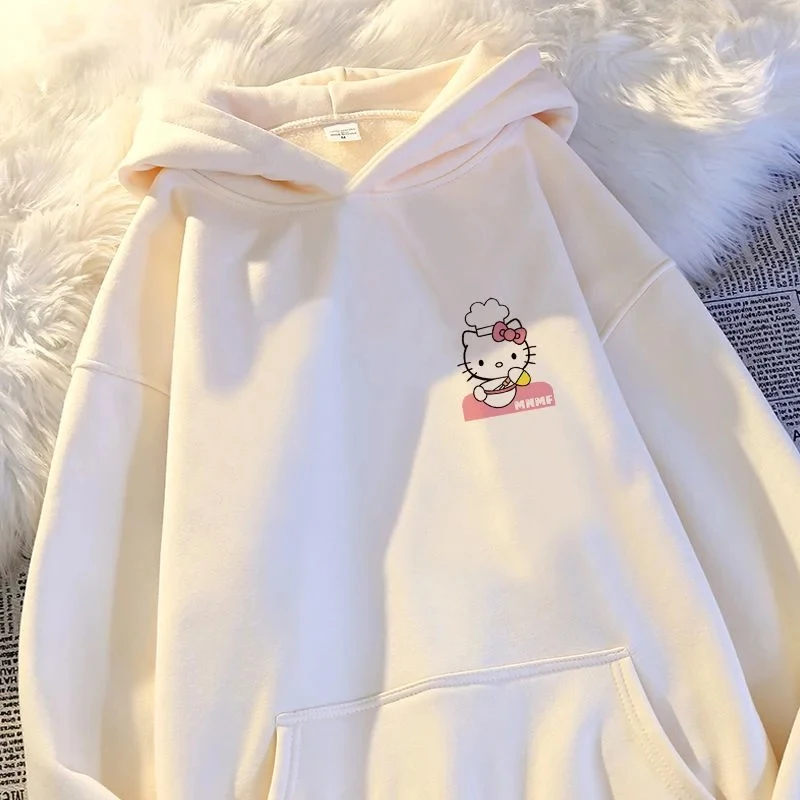 Sudadera Y2K para mujer, Sudadera con capucha con patrón Kawaii Sanrio Hello Kitty, estilo coreano para mujer, Top holgado y cálido para otoño e invierno