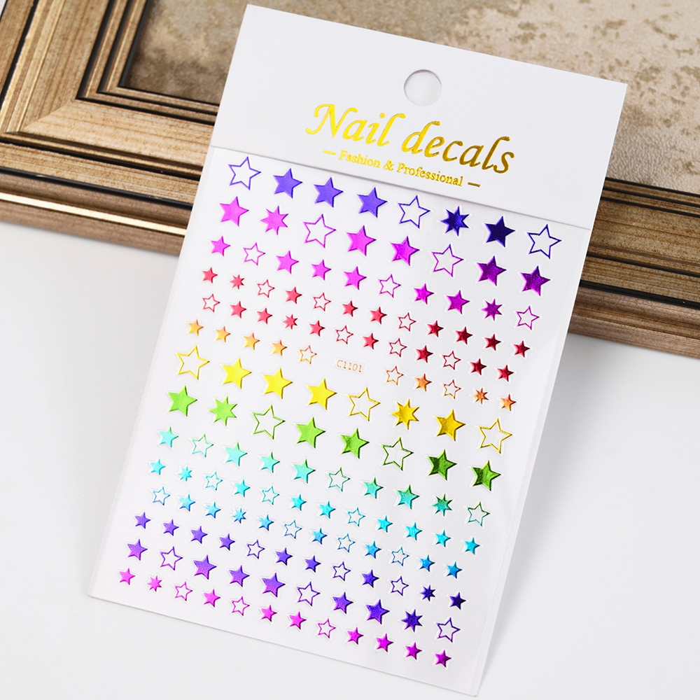 Black White Star 3D Nail Art Sticker Y2K Pentagram Self-Adhesive Decals Laser Shiny Glitters Starlight Manicure Ornaments Slider