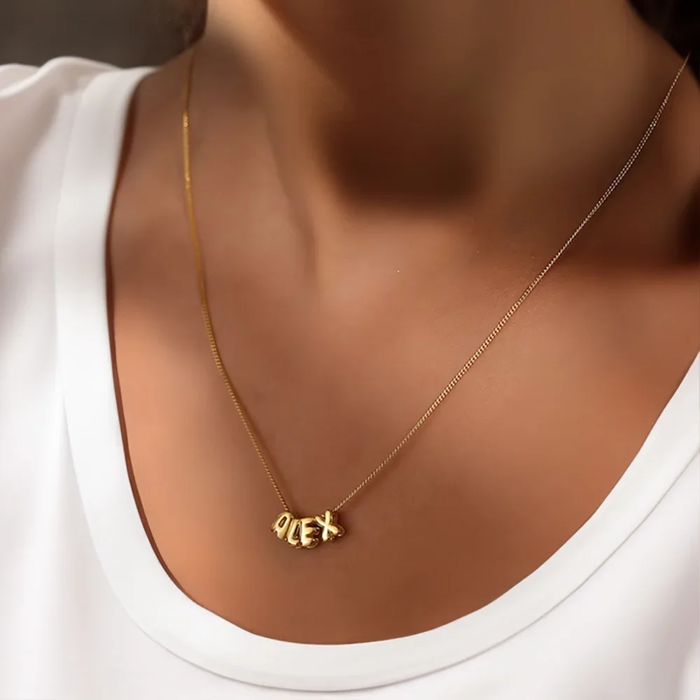 ส่วนบุคคล 3D Bubble Letter จํานวนสร้อยคอ Minimalist เริ่มต้น CUSTOM ชื่อสร้อยข้อมือเครื่องประดับของขวัญวันแม่สําหรับเธอแม่สาว