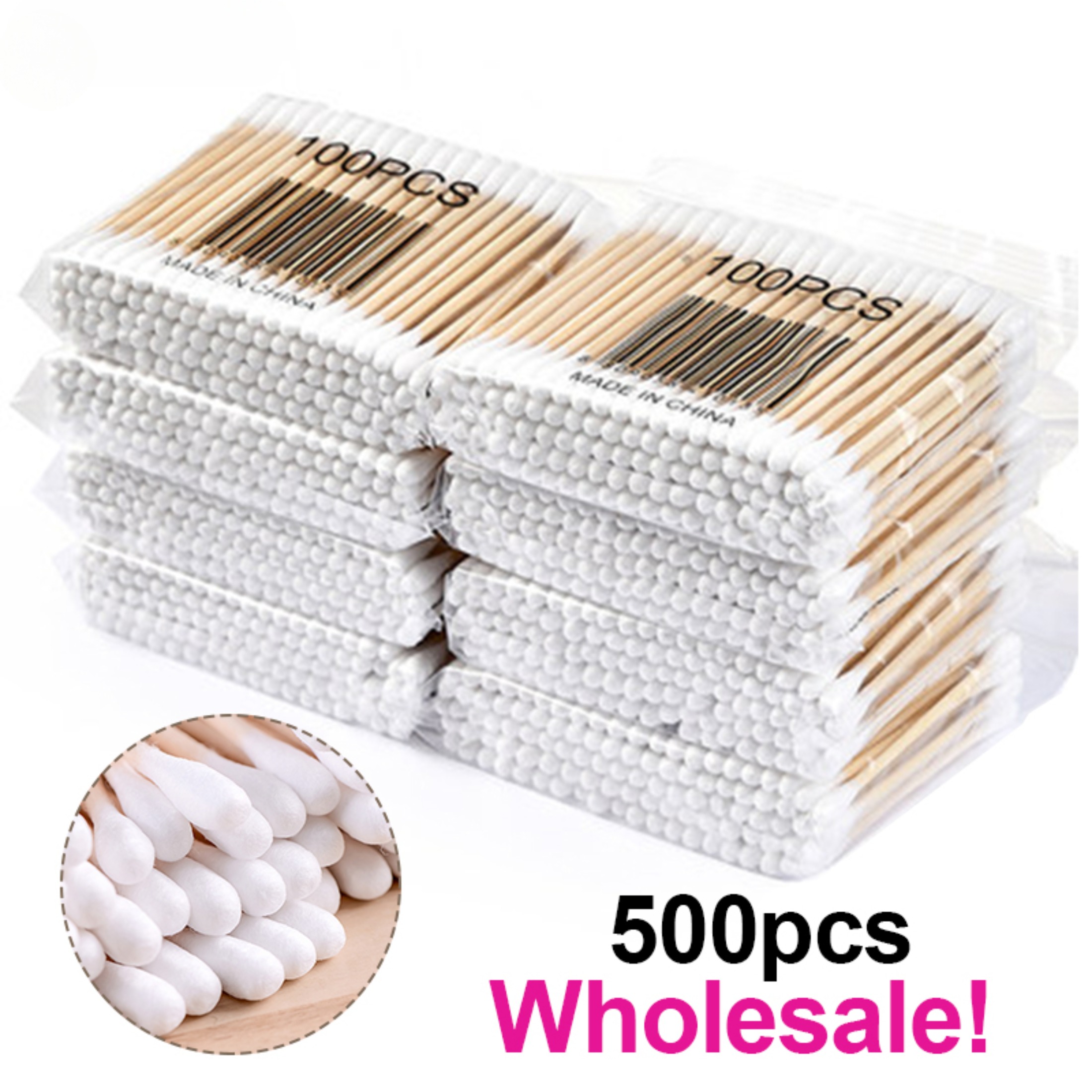 Wholesale 500pcs Makeup Cotton Swabs Double Buds Micro Wood Brushes for Eyelash Extension Glue Removing Lash Applicators Tools