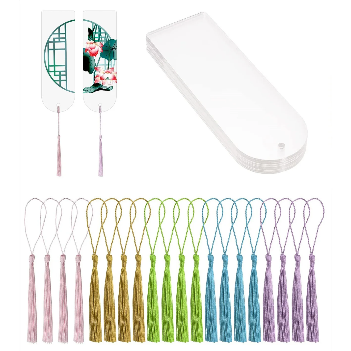 Marcapáginas de acrílico transparente en blanco, con 20 piezas de acrílico transparente marcadores de libros, borlas de marcapáginas pequeñas, artesanía rectangular, 20 piezas