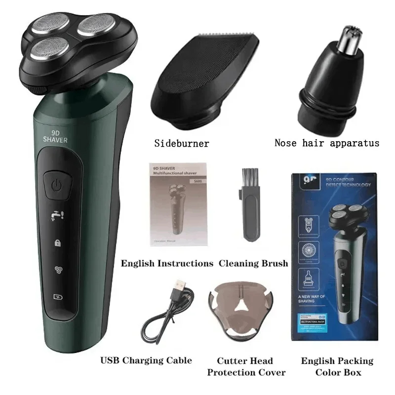 Electric Shavers Men Waterproof Wet Dry Use Electric Trimmer Razor Rechargeable Battery Rotary Shavers Machine Shaving