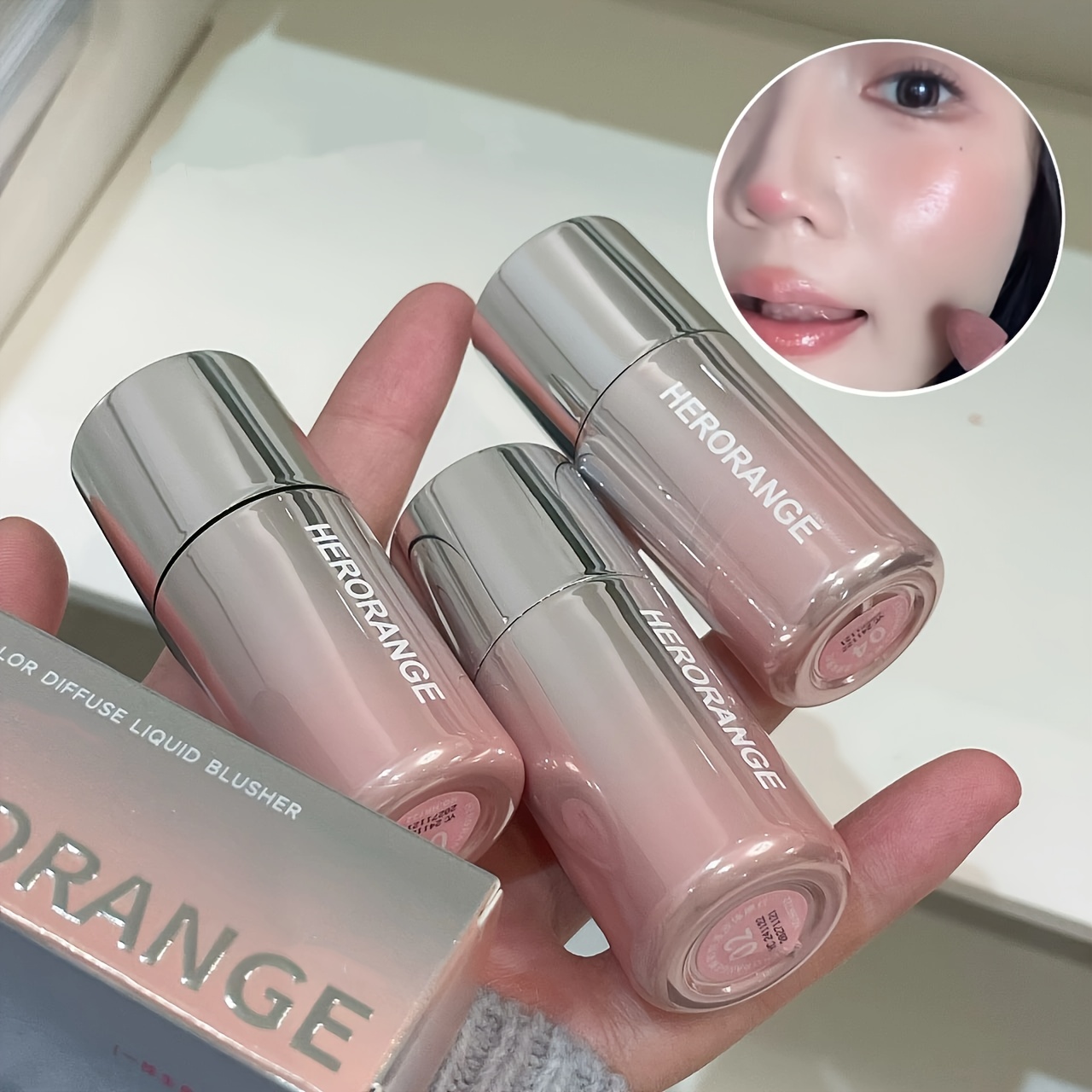 Herorange Liquid Blush Stick, with Sponge Tip, Suitable for Lips and Cheeks, Waterproof and Long-Lasting Color Correction, Suitable for All Skin Color, with Brightening Effect, Birthday Gift, Valentine's Day Gift Net Content 5.8g