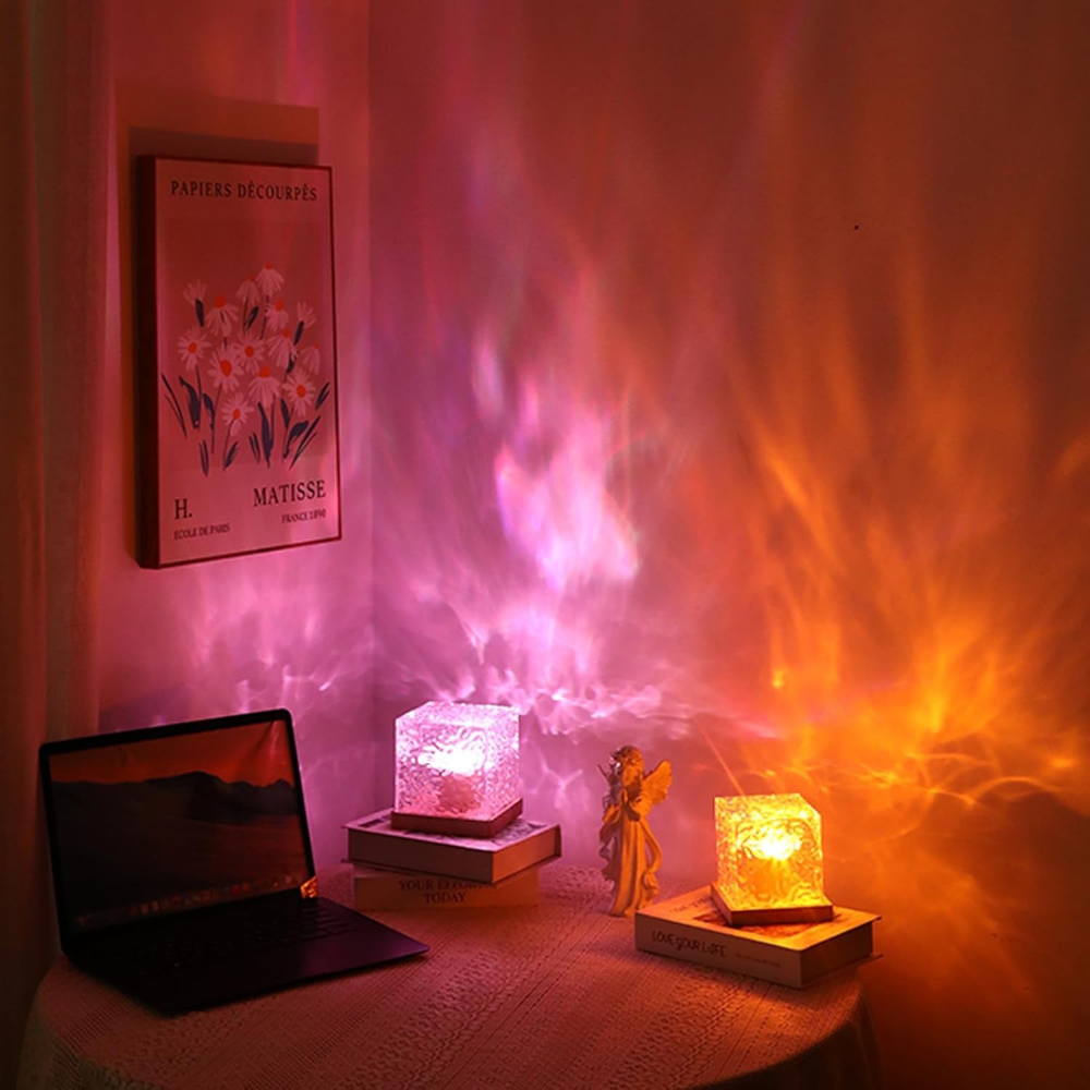 1pc 16 Colors Romance Dynamic Light Shadow Atmosphere Lights Rotating Water Ripple Lamps Night Projection Lamp for Home Decor