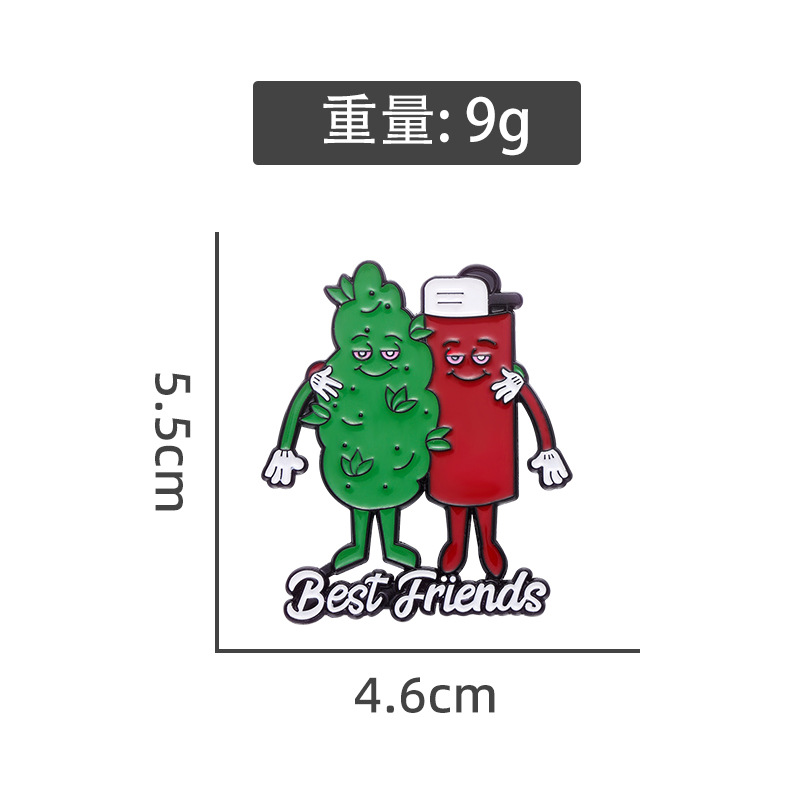 Beste Freunde Emaille Pins Benutzerdefinierte Tabak Blatt Feuerzeug Broschen Revers Abzeichen Pflanzen Schmuck Geschenk Für Partner Freunde